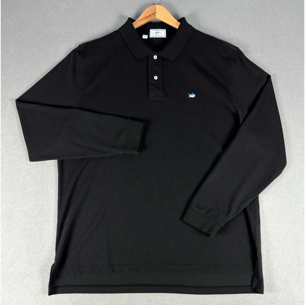 Southern Tide Polo Shirt Mens XL Black Skipjack Long Sleeve Fish Nautical Prep - Picture 2 of 8